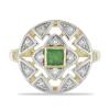 BUY 925 SILVER NATURAL EMERALD WITH WHITE ZIRCON GEMSTONE RING 