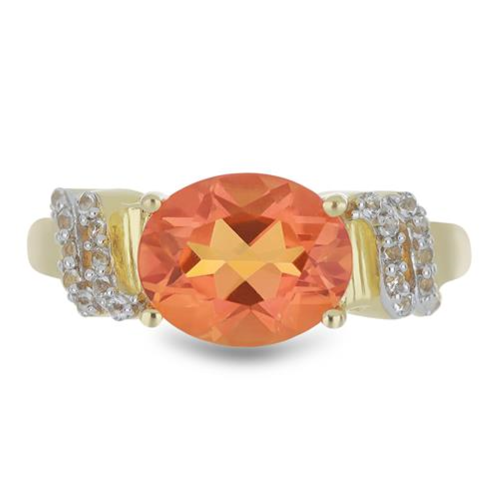 BUY 925 SILVER PADPARADSCHA QUARTZ WITH WHITE ZIRCON GEMSTONE CLASSIC RING