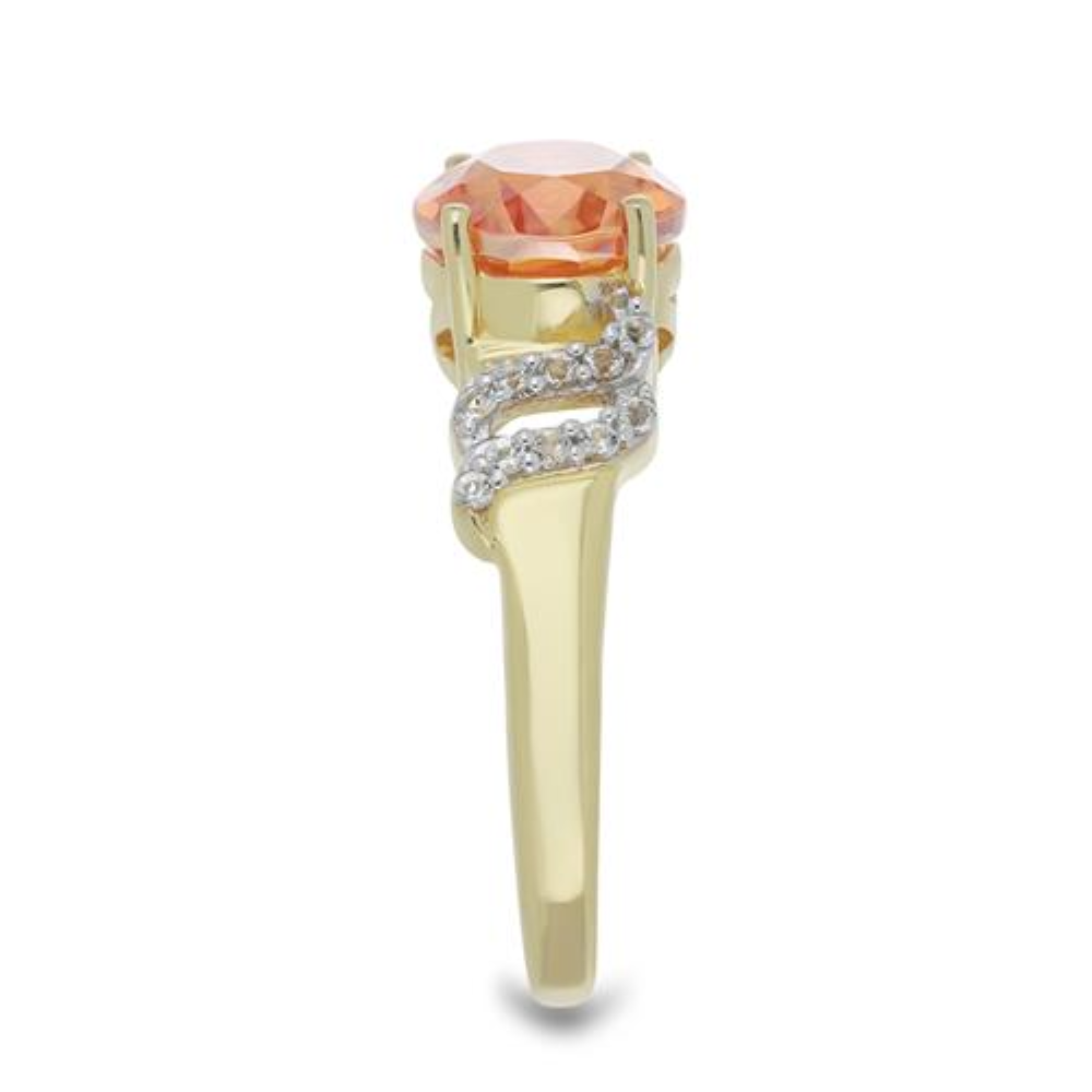 BUY 925 SILVER PADPARADSCHA QUARTZ WITH WHITE ZIRCON GEMSTONE CLASSIC RING