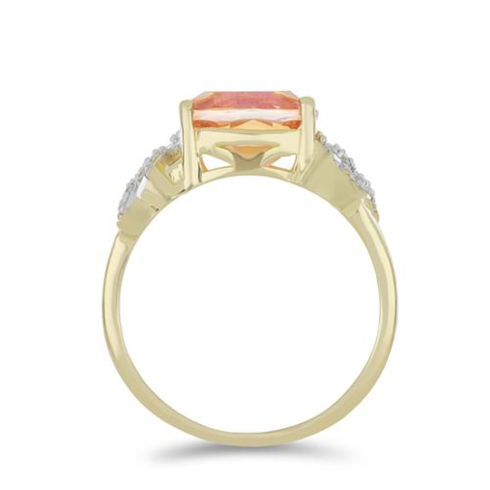 BUY 925 SILVER PADPARADSCHA QUARTZ WITH WHITE ZIRCON GEMSTONE CLASSIC RING