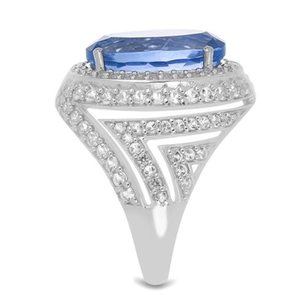 BUY 925  SILVER REAL COLOUR CHANGE FLOURITE WITH WHITE ZIRCON GEMSTONE BIG STONE RING