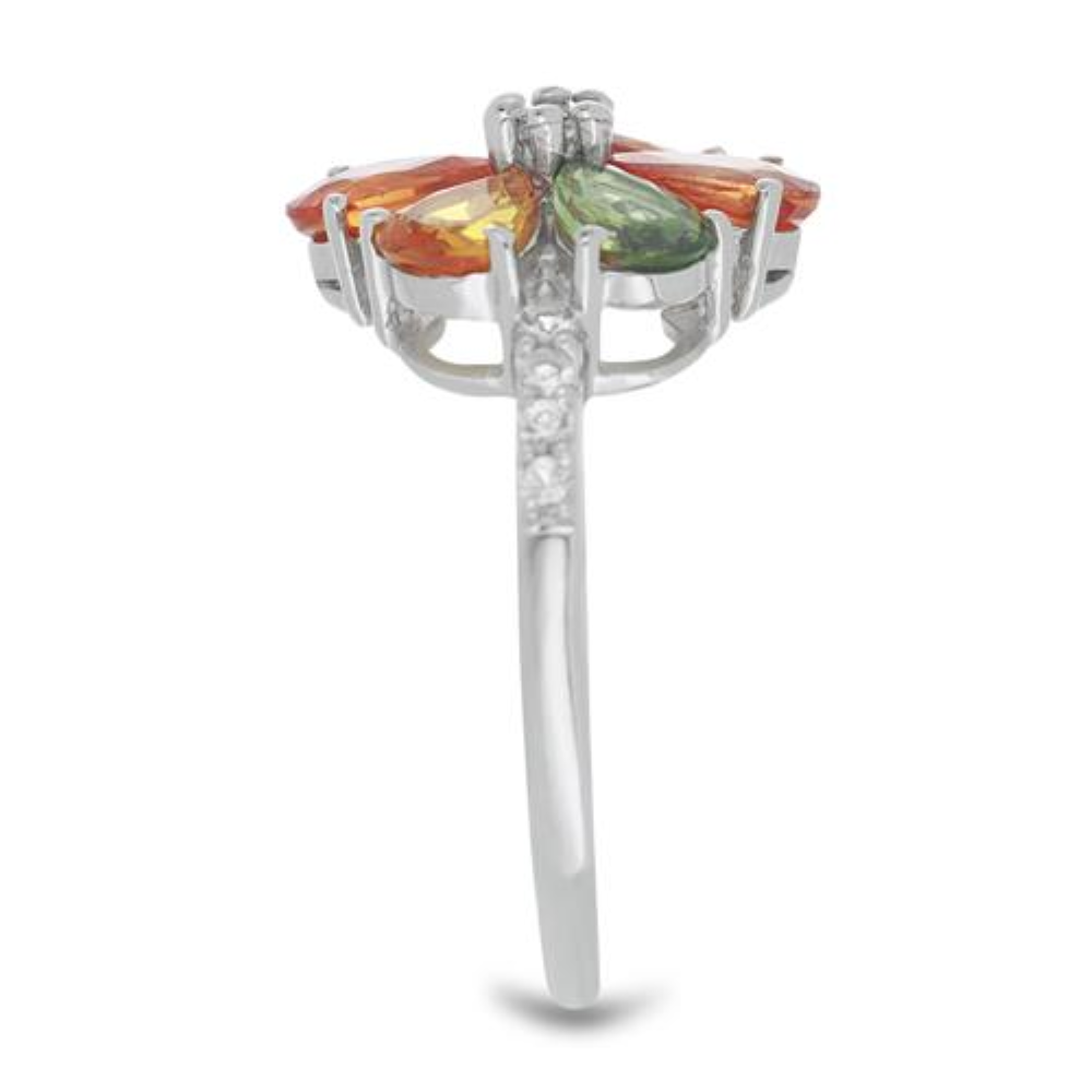 BUY NATURAL MULTI SAPPHIRE WITH WHITE ZIRCON GEMSTONE RING IN  925 SILVER 