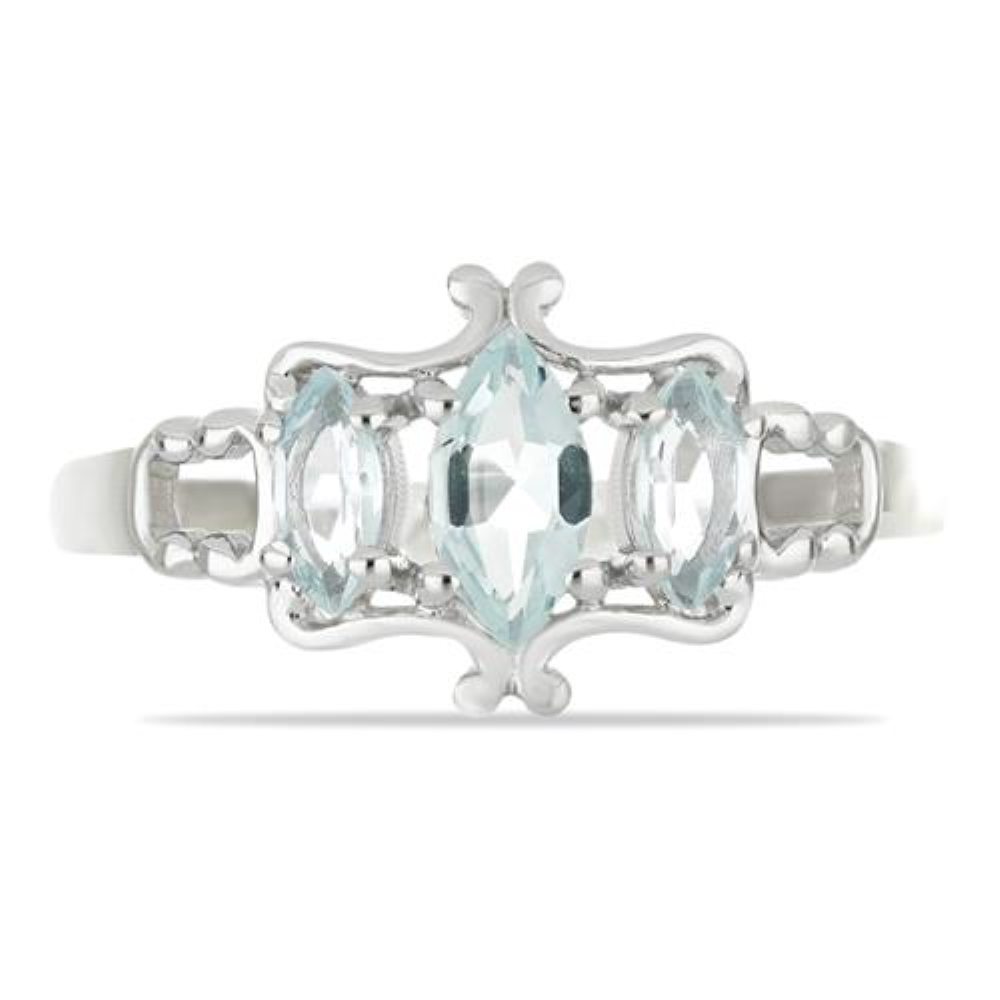 BUY NATURAL AQUAMARINE GEMSTONE RING IN STERLING SILVER 
