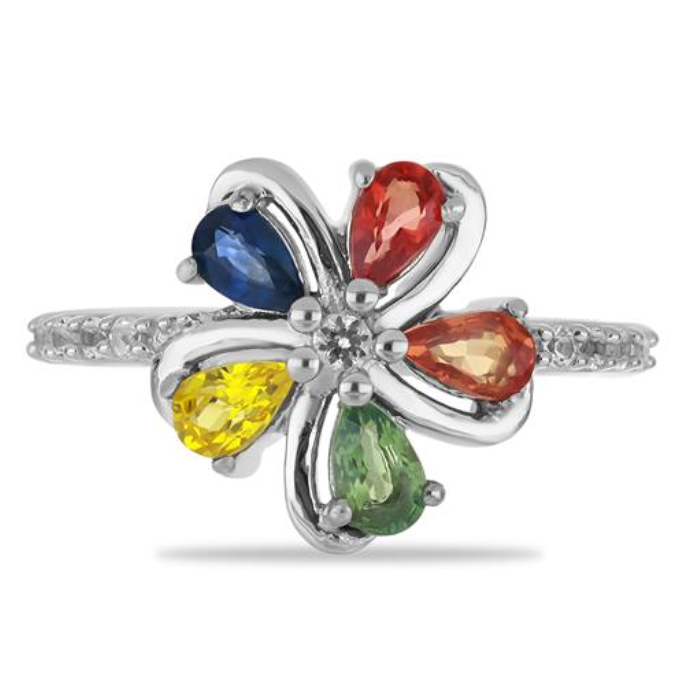 BUY 925 SILVER MULTI SAPPHIRE WITH WHITE ZIRCON GEMSTONE RING 