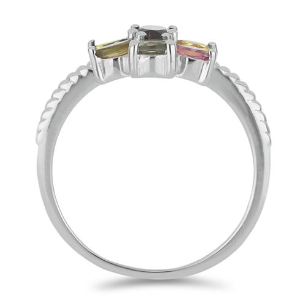 BUY MULTI TOURMALINE WITH WHITE ZIRCON GEMSTONE RING IN 925 SILVER 