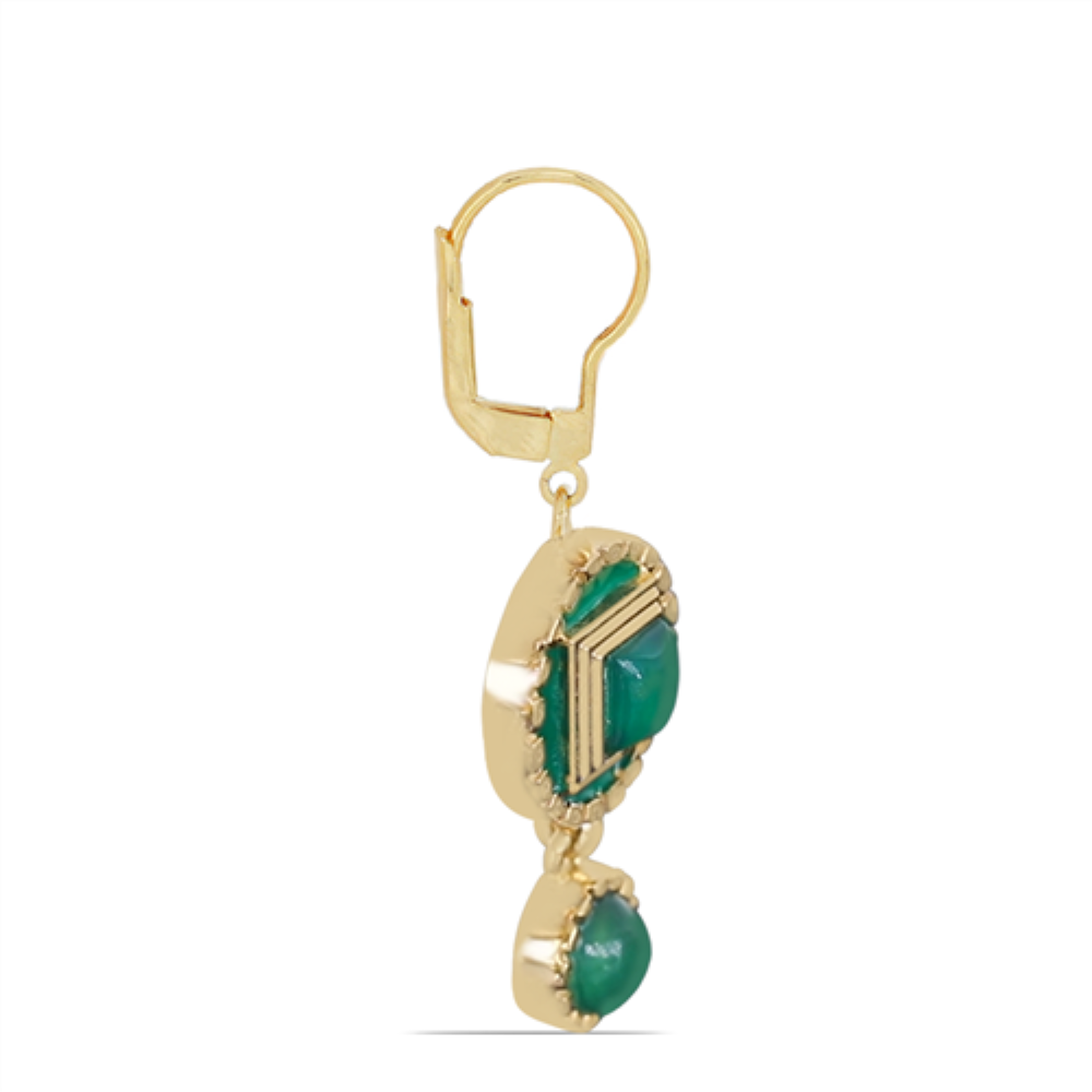 BUY 925 SILVER NATURAL GREEN ONYX GEMSTONE ENAMEL EARRINGS 