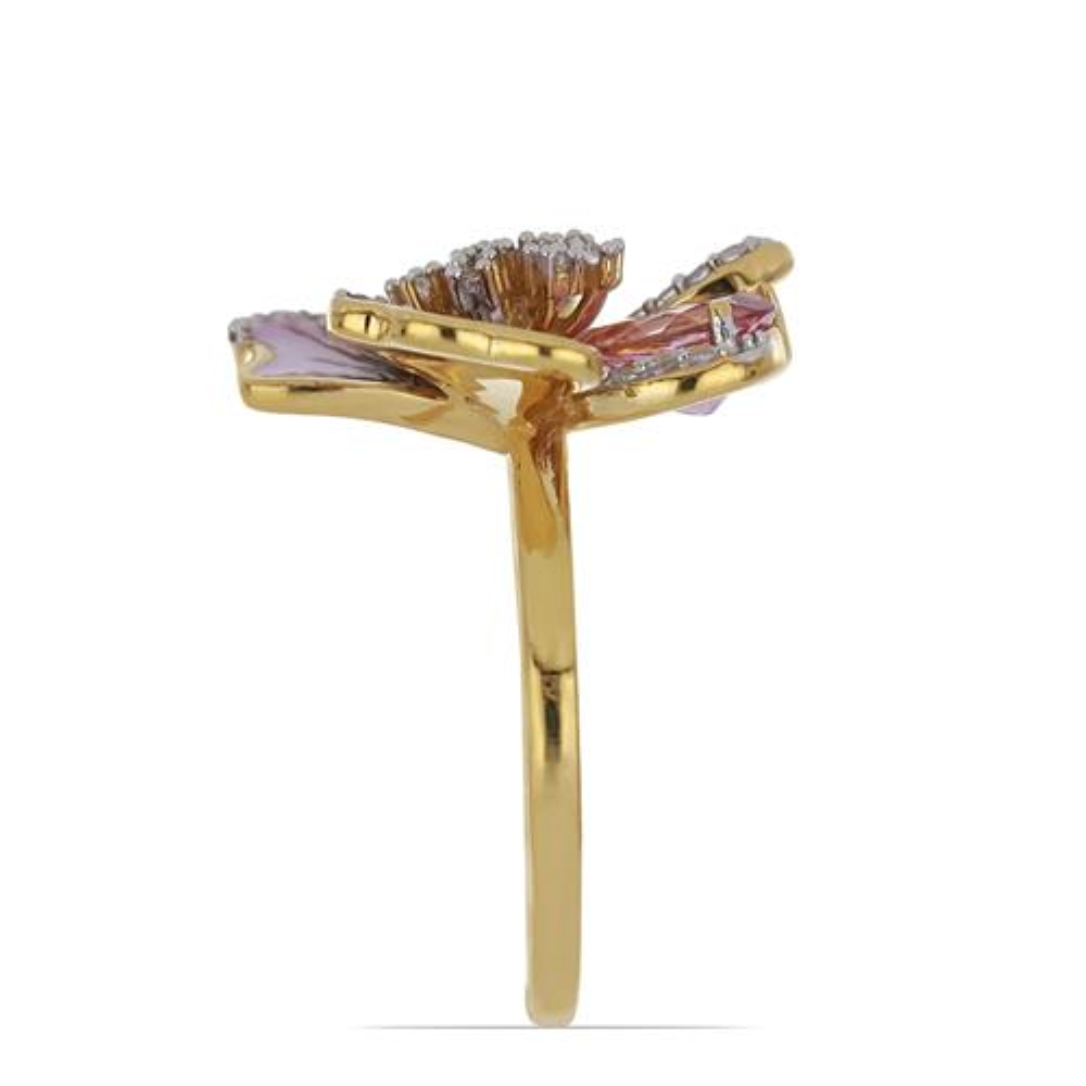 BUY 925 SILVER NATURAL PINK TOPAZ WITH WHITE ZIRCON GEMSTONE ENAMEL RING 