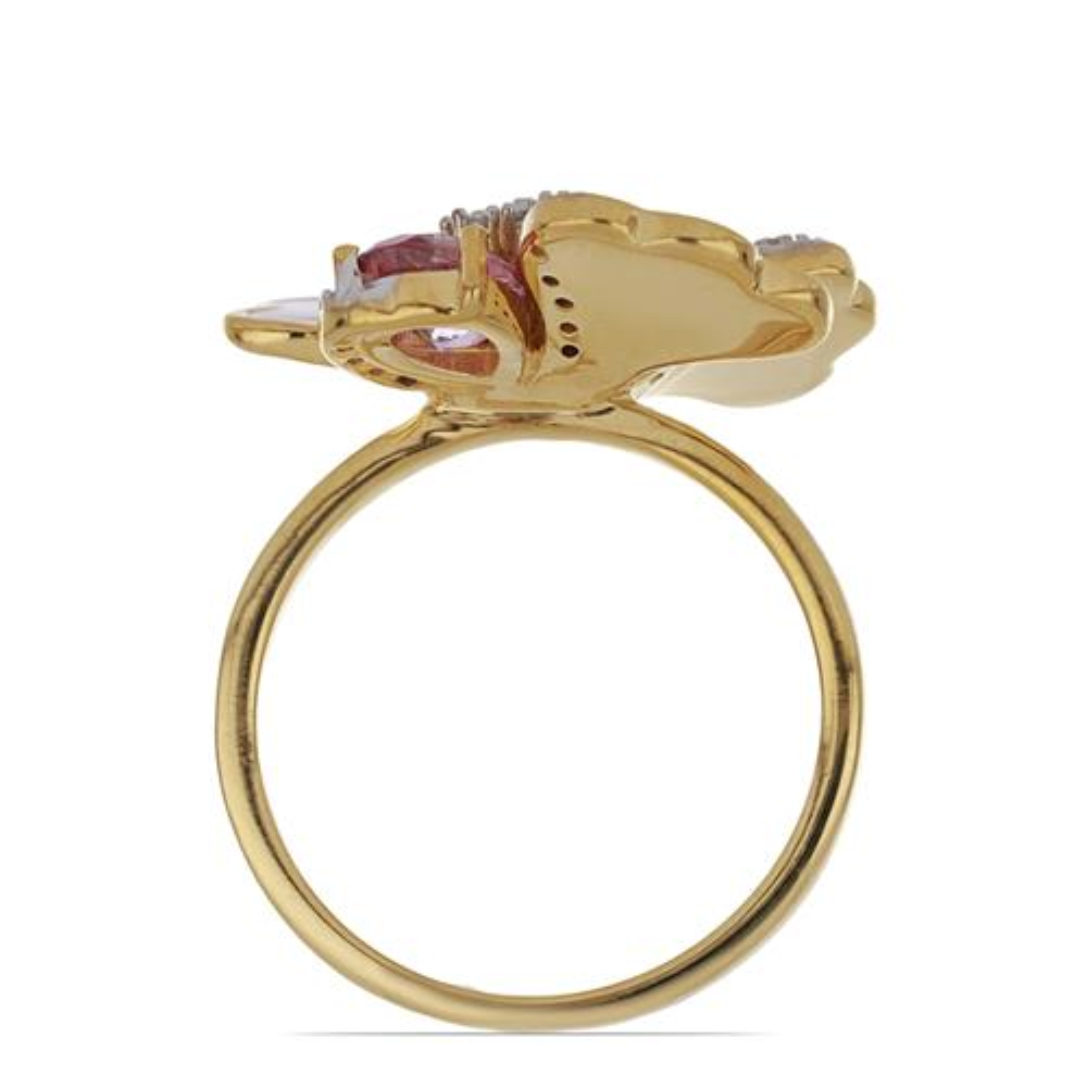 BUY STERLING SILVER NATURAL PINK TOPAZ WITH WHITE ZIRCON GEMSTONE ENAMEL RING