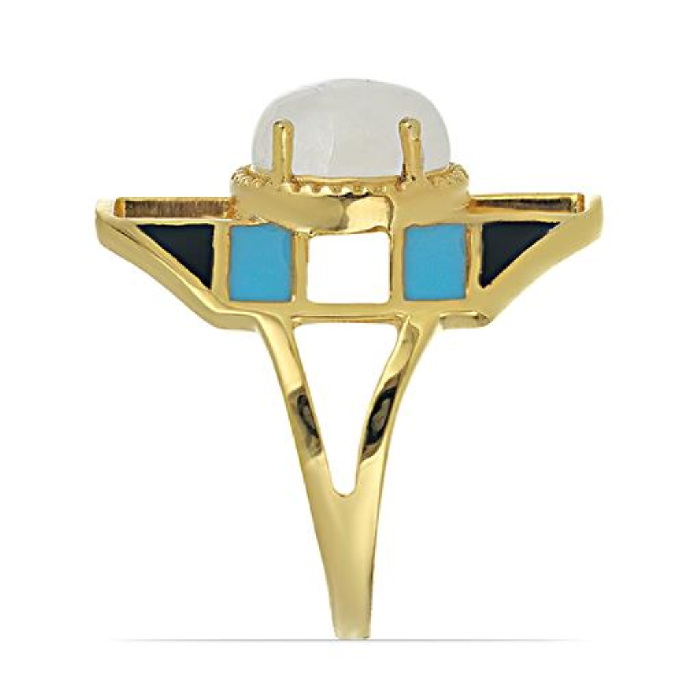 BUY NATURAL RAINBOW MOONSTONE GEMSTONE ENAMEL RING IN 925 SILVER