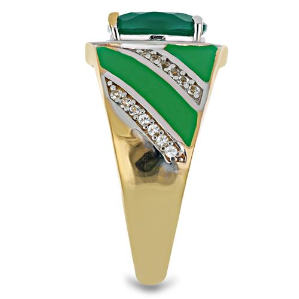 BUY 925 SILVER NATURAL GREEN ONYX WITH WHITE ZIRCON GEMSTONE ENAMEL RING 