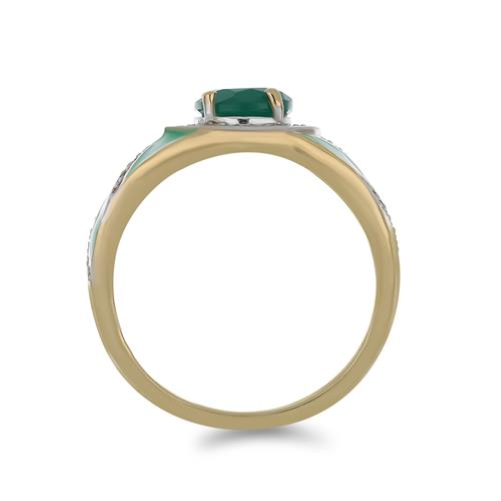 BUY 925 SILVER NATURAL GREEN ONYX WITH WHITE ZIRCON GEMSTONE ENAMEL RING 