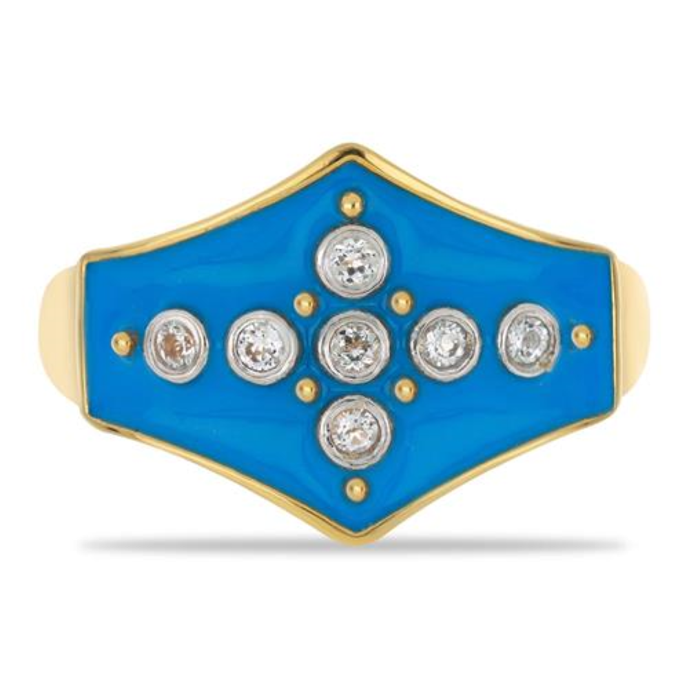 BUY 925 STERLING  SILVER AFRICAN WHITE TOPAZ GEMSTONE ENAMEL RING 