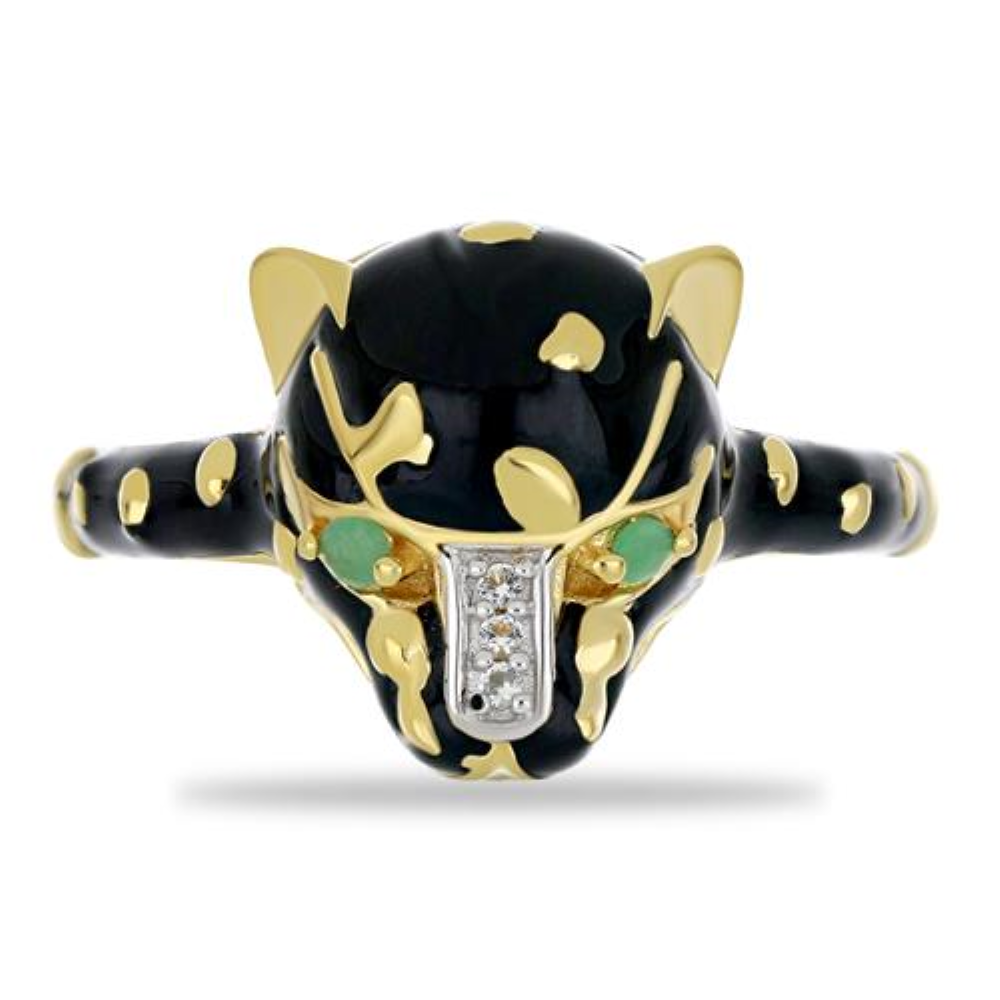 BUY 925 SILVER NATURAL EMERALD WITH AFRICAN WHITE TOPAZ GEMSTONE ENAMEL RING 