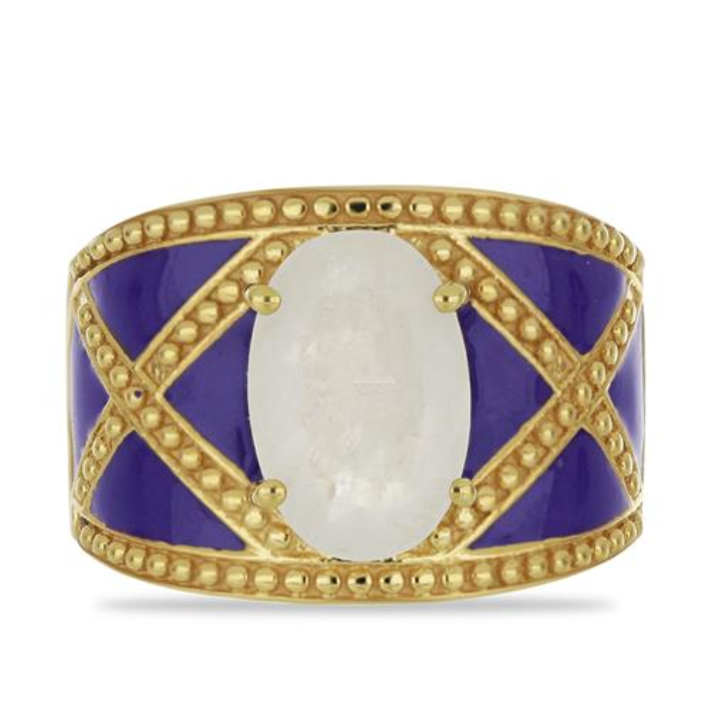 BUY 925 SILVER NATURAL RAINBOW MOONSTONE GEMSTONE ENAMEL RING 