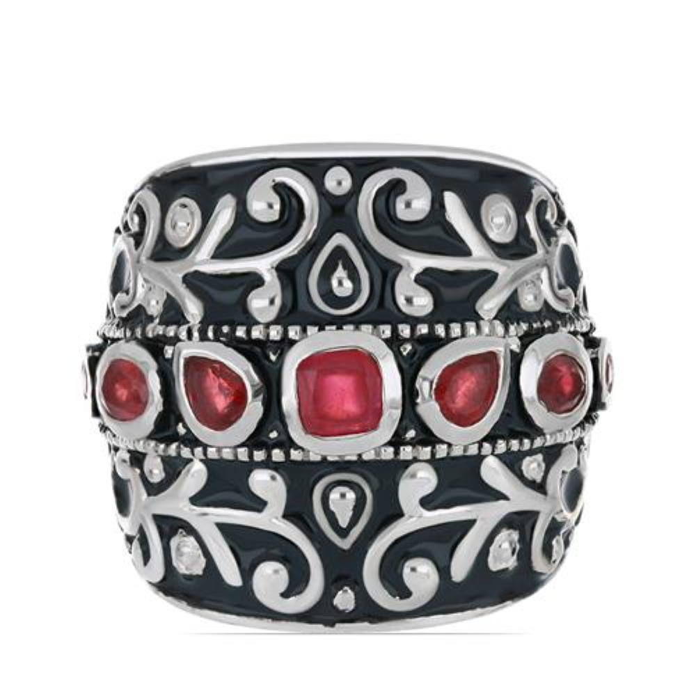 BUY 925 SILVER NATURAL INDIAN RUBY GEMSTONE ENAMEL RING 