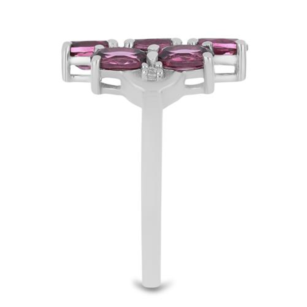 BUY STERLING SILVER NATURAL RHODOLITE GEMSTONE CLUSTER RING 