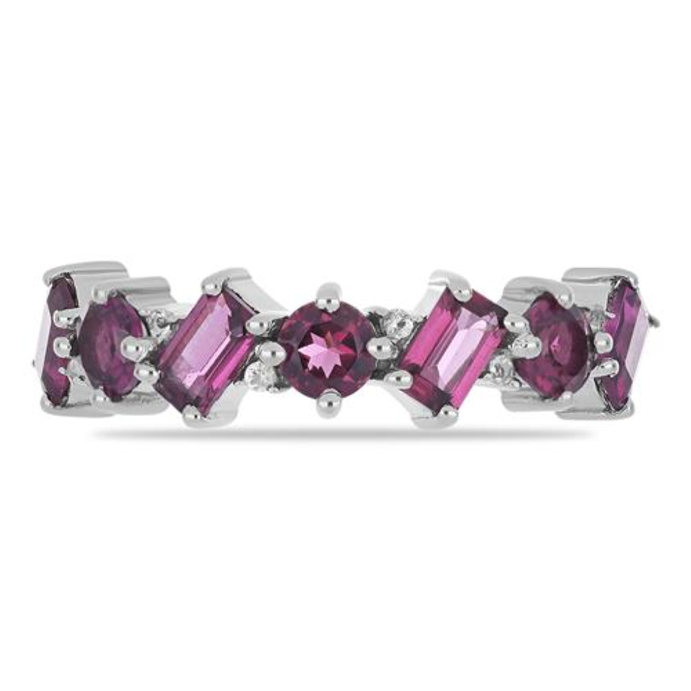 BUY 925 SILVER NATURAL RHODOLITE GEMSTONE CLUSTER RING 
