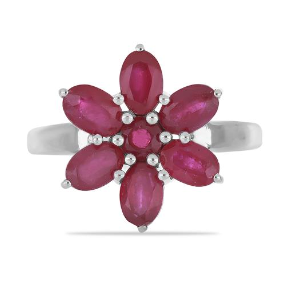 BUY 925 SILVER INDIAN RUBY GEMSTONE CLUSTER RING 