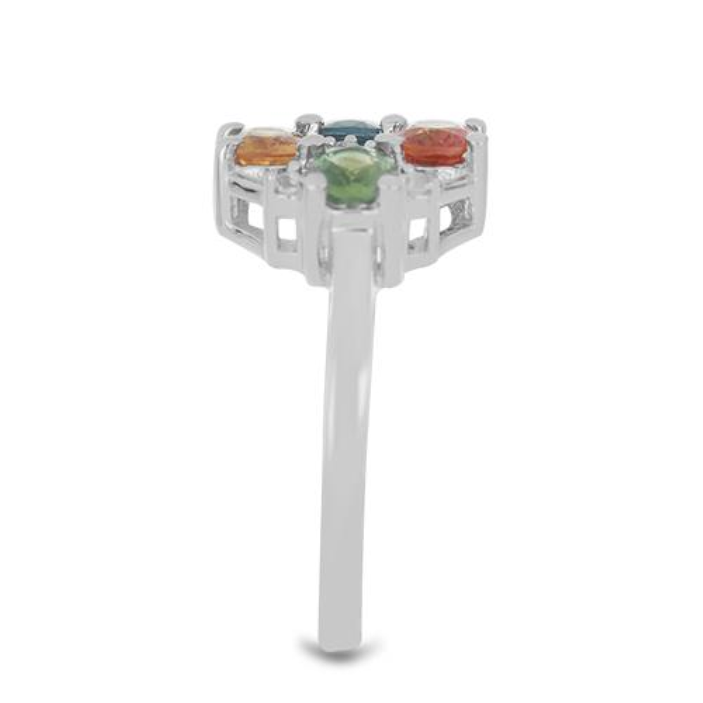 BUY 925 SILVER MULTI SAPPHIRE GEMSTONE CLUSTER RING 