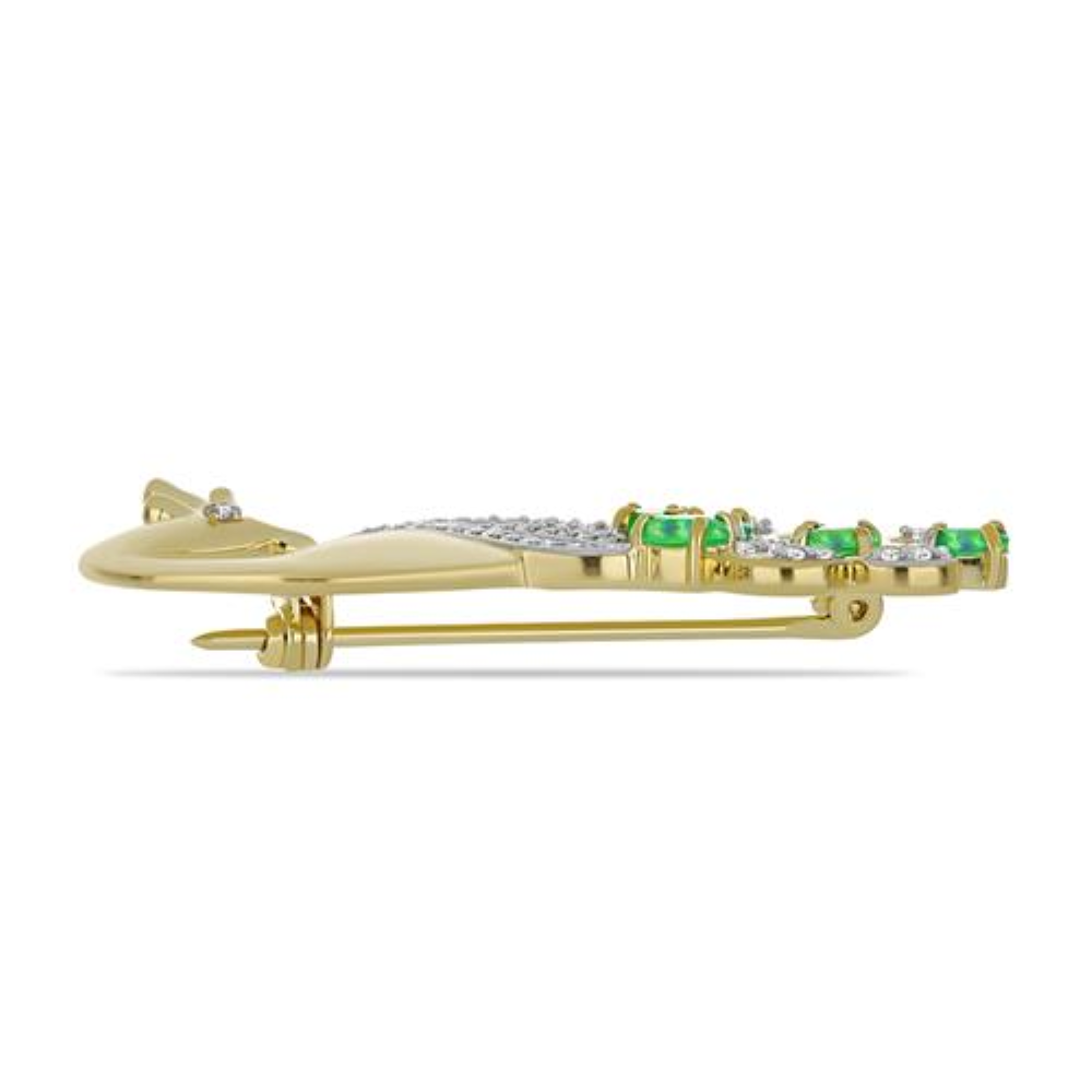 BUY 925 SILVER BROOCH WITH GREEN ETHIOPIAN OPAL GEMSTONE