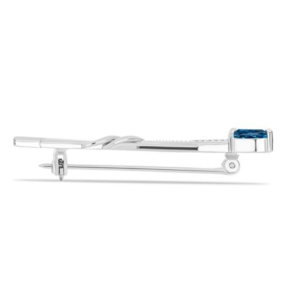 BUY 925 SILVER BROOCH WITH NATURAL LONDON BLUE TOPAZ GEMSTONE 