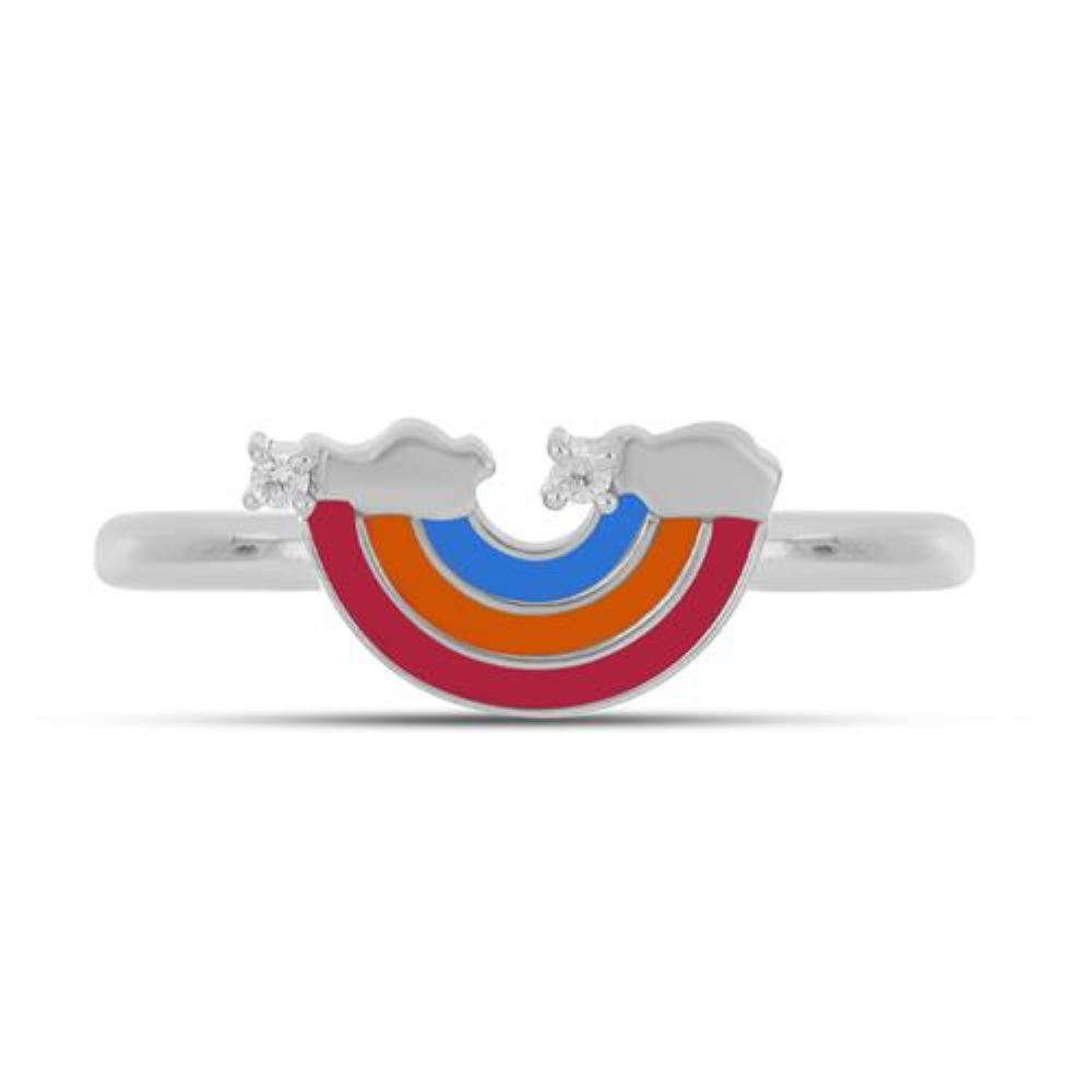 BUY 925 SILVER NATURAL WHITE TOPAZ GEMSTONE WITH ENAMEL RAINBOW RING