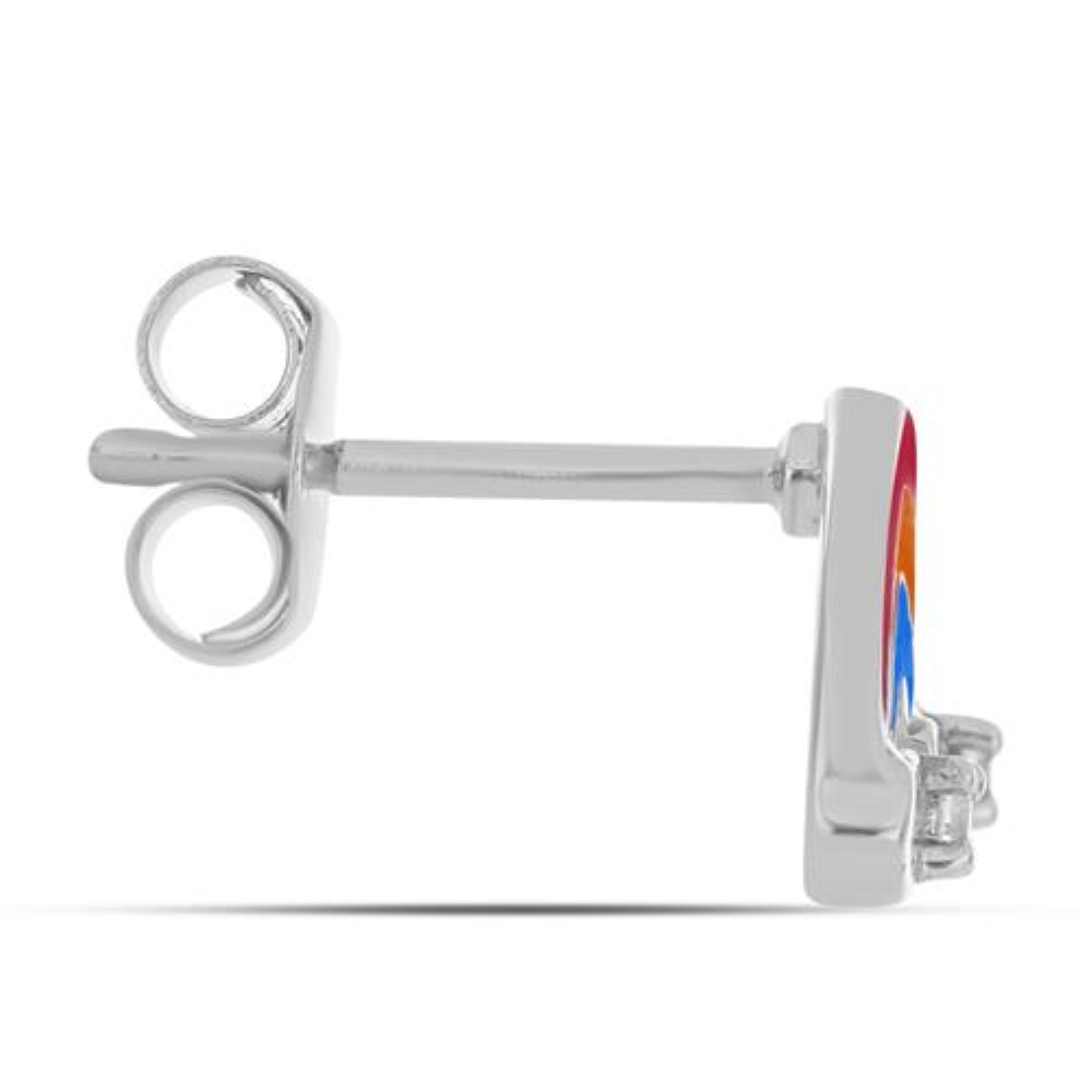 BUY 925 SILVER WHITE TOPAZ GEMSTONE WITH ENAMEL RAINBOW EARRINGS