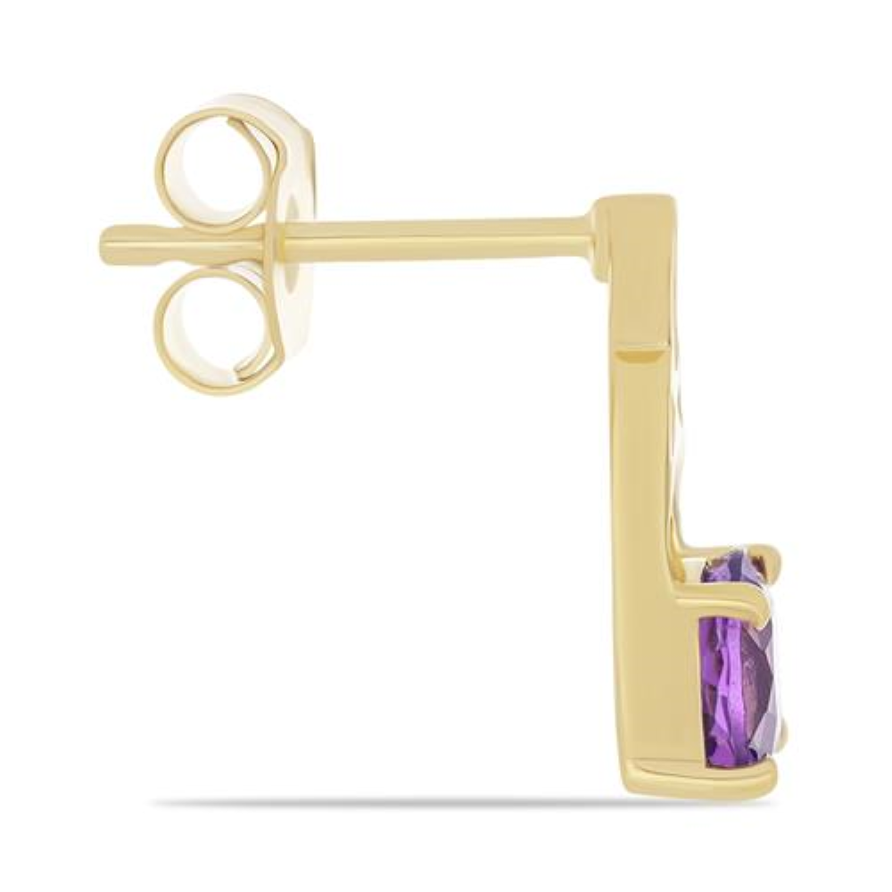BUY AFRICAN AMETHYST GEMSTONE SINGLE STONE EARRING IN GOLD PLATED