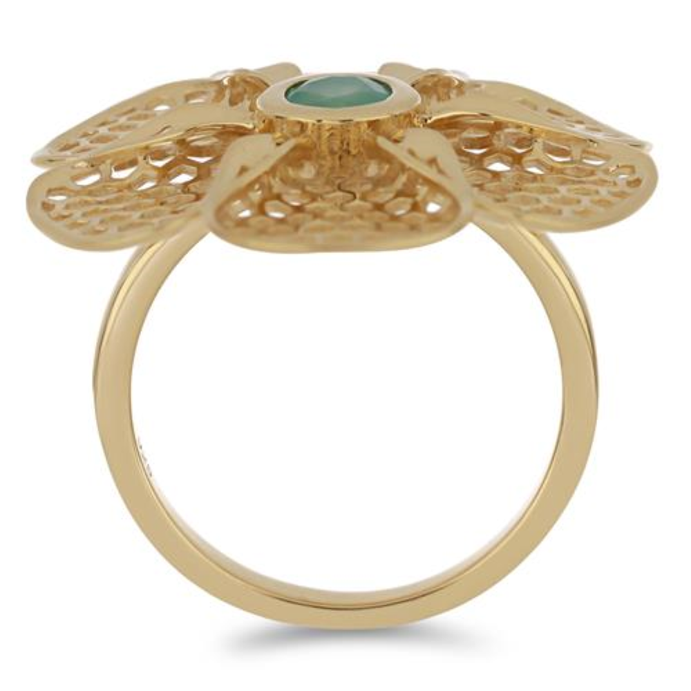 BUY 925 SILVER EMERALD TRANSPARENT GEMSTONE FLORAL RING