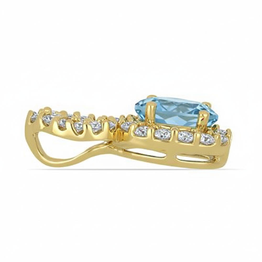 Bulk 14K Gold Oval Aquamarine Double-Halo Pendant Teardrop Bail Cluster Certified Diamond Accent Jewelry - JewelPin