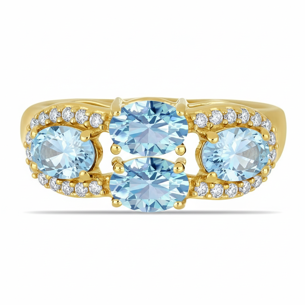 Bulk 14K Gold Oval Aquamarine Four-Stone Wide Cluster Band - Gold Jewelry Wholesale Suppliers USA