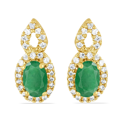 BUY 14K GOLD NATURAL EMERALD GEMSTONE HALO EARRINGS