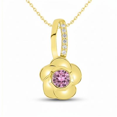 BUY 14K GOLD WITH PINK TOPAZ GEMSTONE FLORAL PENDNAT