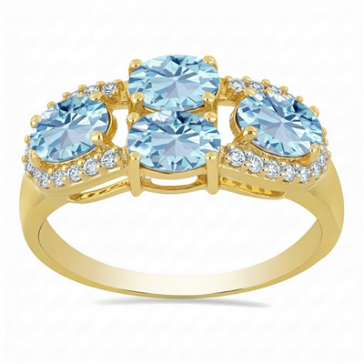 Bulk 14K Gold Oval Aquamarine Four-Stone Wide Cluster Band - Gold Jewelry Wholesale Suppliers USA
