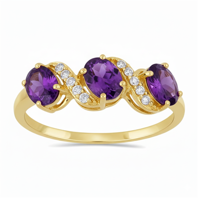 Wholesale 14K Gold Amethyst Diamond Wave Three-Stone S-Swirl Ring Bulk Exporter