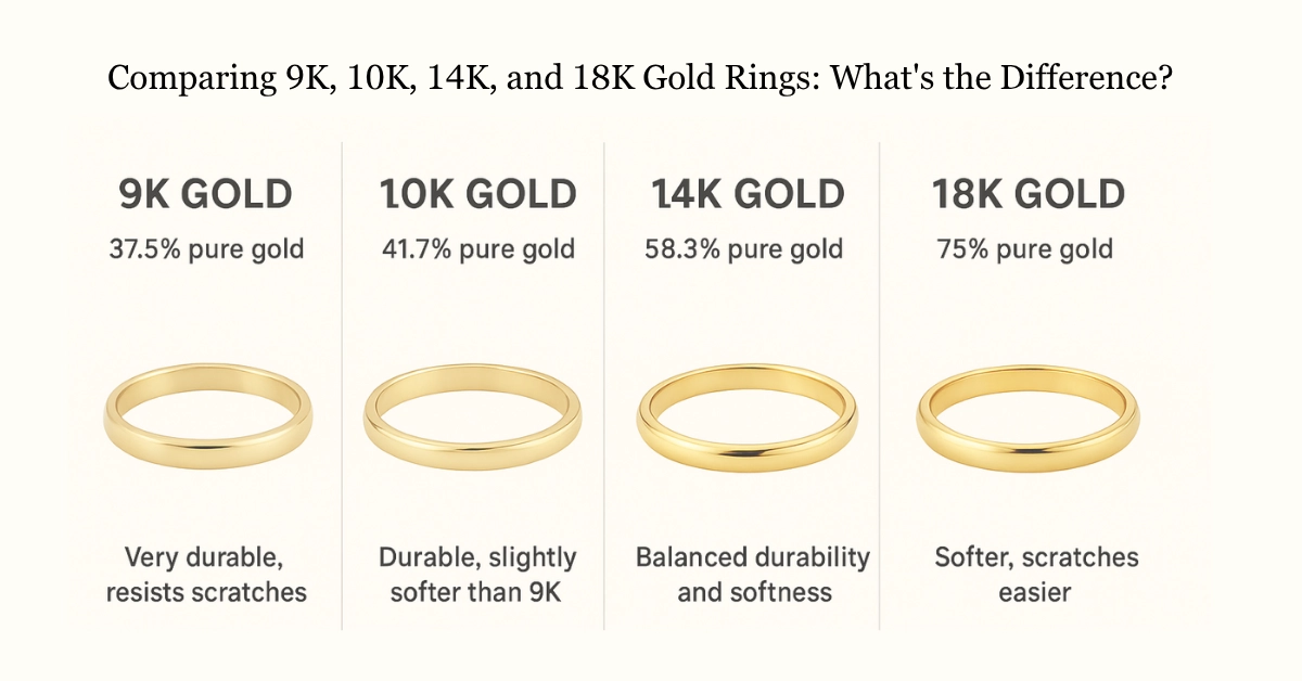 comparing 9k 10k 14k and 18k gold rings whats the difference