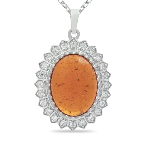 STERLING SILVER SYNTHETIC AMBER GEMSTONE BIG STONE PENDANT