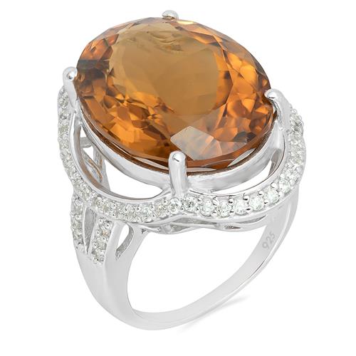 NATURAL WHISKY QUARTZ GEMSTONE BIG STONE RING IN STERLING RING