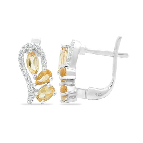 BUY NATURAL CITRINE GEMSTONE EARRINGS IN STERLING SILVER