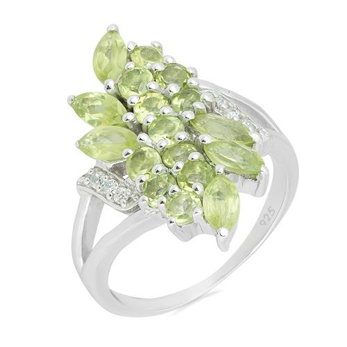 BUY STERLING SILVER NATURAL PERIDOT GEMSTONE CLUSTER RING