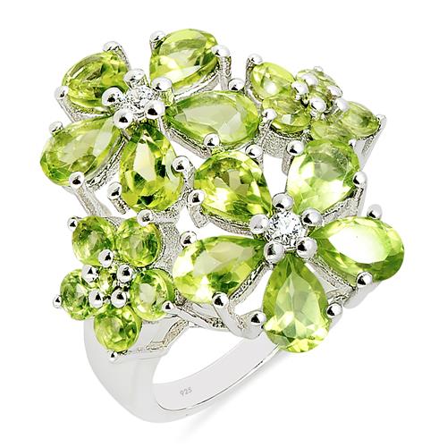 REAL PERIDOT GEMSTONE FLOWER RING IN STERLING SILVER