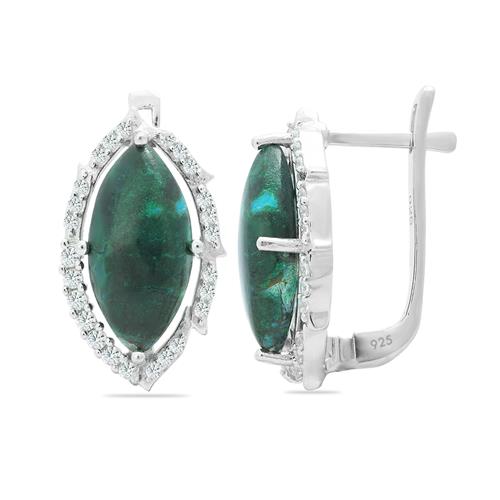NATURAL CHRYSOCOLLA GEMSTONE HALO EARRINGS IN 925 STERLING SILVER 