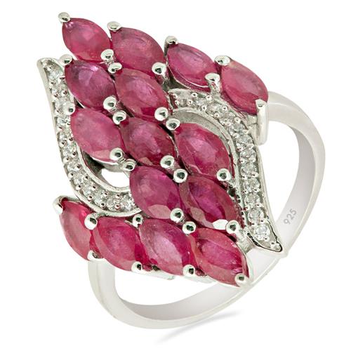 NATURAL GLASS FILLED RUBY GEMSTONE CLUSTER RING IN 925 SILVER