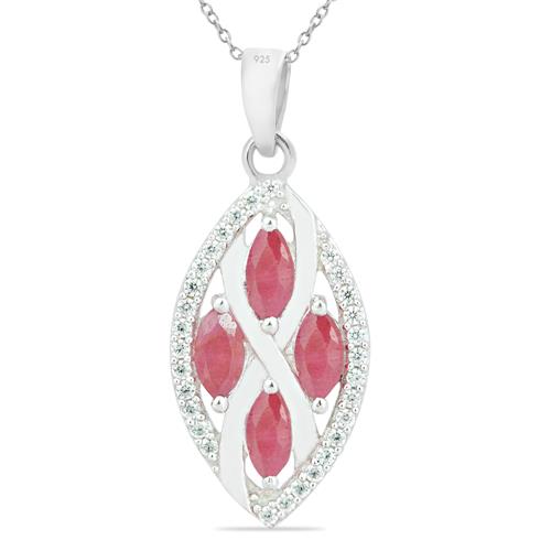 REAL INDIAN RUBY GEMSTONE PENDANT IN 925 STERLING SILVER 