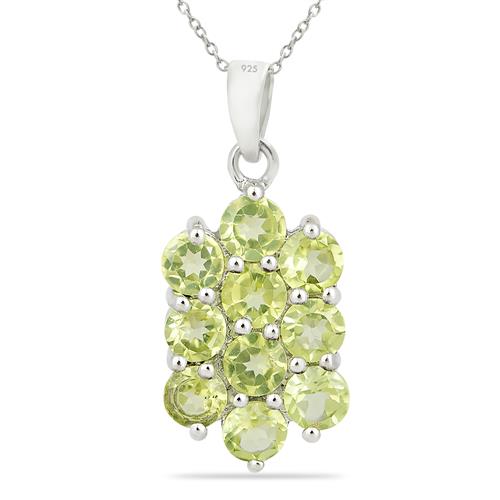 NATURAL PERIDOT GEMSTONE CLUSTER PENDANT IN 925 STERLING SILVER 