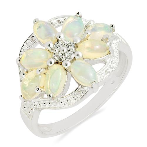 NATURAL ETHIOPIAN OPAL GEMSTONE FLORAL RING