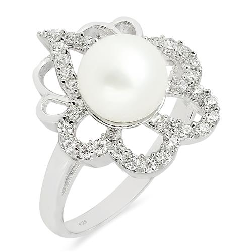 WHITE FRESHWATER PEARL RING WITH ZIRCON #VR09911