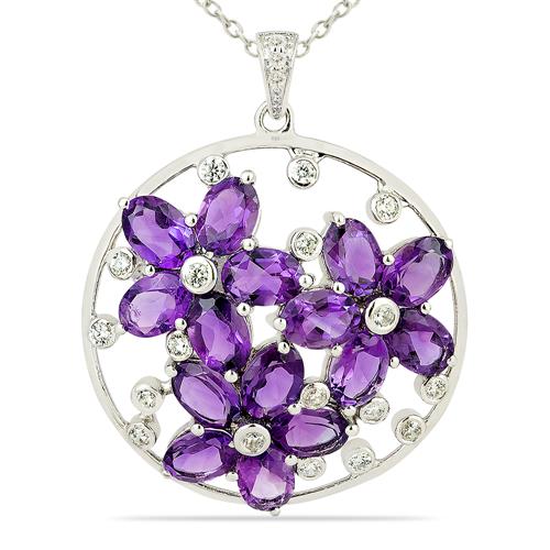 AFRICAN AMETHYST GEMSTONE FLORAL PENDANT IN 925 SILVER