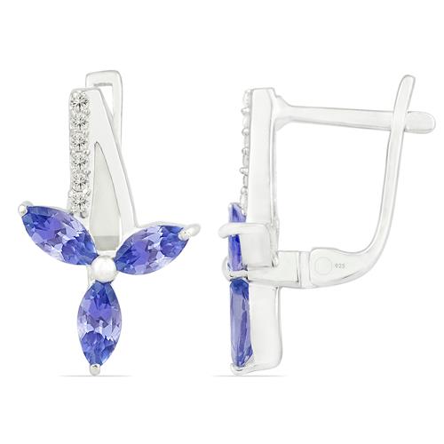 STERLING SILVER NATURAL TANZANITE GEMSTONE UNIQUE EARRINGS 
