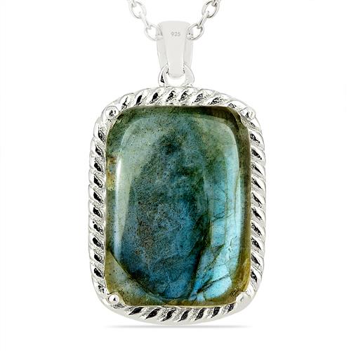 925 SILVER NATURAL LABRADORITE GEMSTONE BIG STONE PENDANT